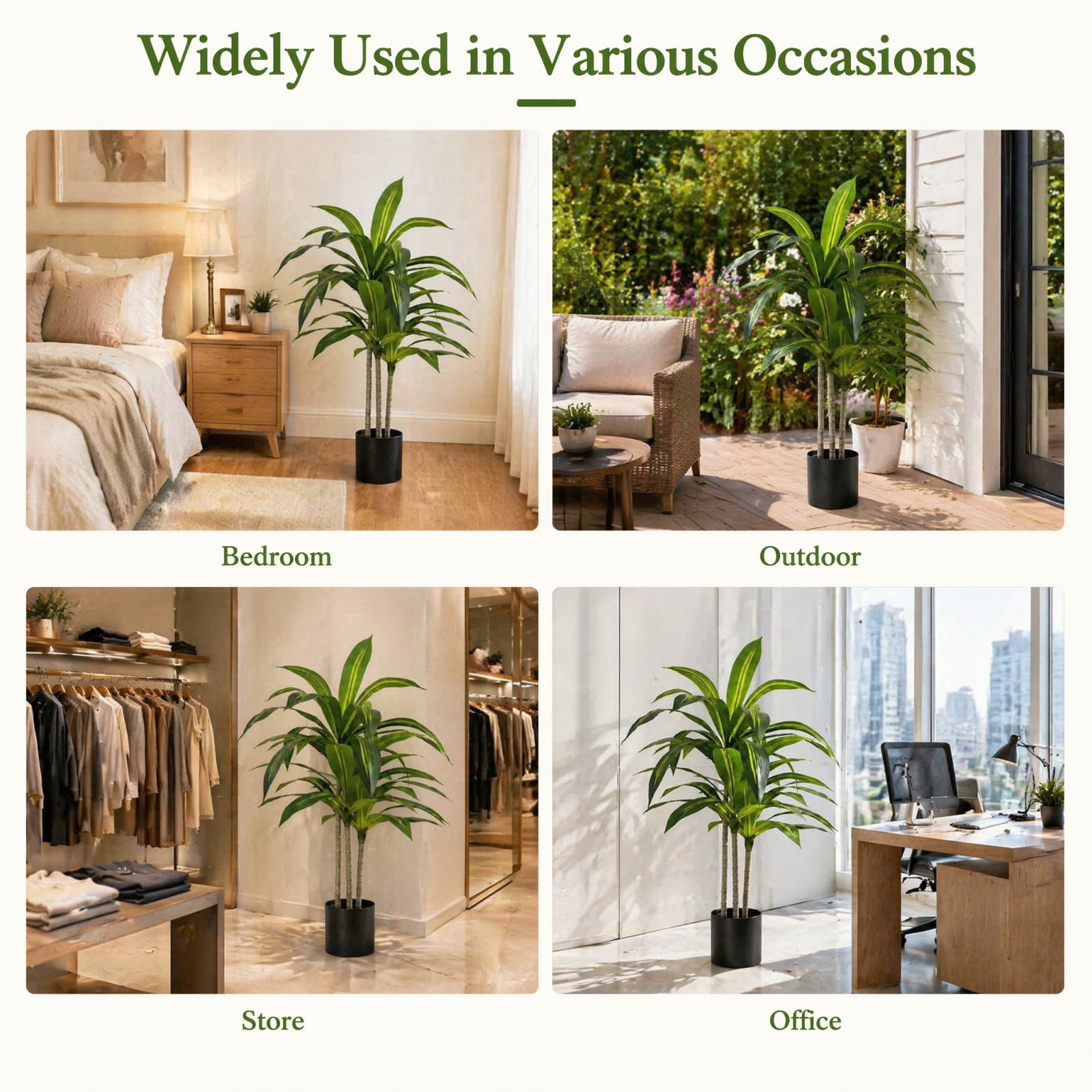 BEAUTYPEAK 3.6FT Artificial Dracaena Tree Fake Plants for Indoor Outdoor Decor, Black Pot