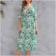 thumbnail image 2 of Vestido de verano con estampado bohemio para mujer, cuello en V, manga corta, abertura lateral, vestido de playa, vestido de sol, vestido a media pierna Fridja  qw5765, 2 of 6