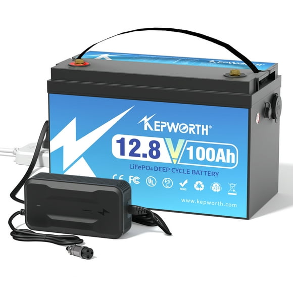 KEPWORTH LiFePO4 Battery 12V 100Ah Lithium Batteries with 100A BMS, Deep Cycle Rechargeable Lithium Iron Phosphate Battery, for Solar, Marine, Trolling Motor