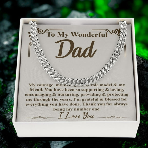Father’s Day Gift for Dad, Cuban Necklace for Dad from Son or Daughter with Message Card and Gift Box, Men’s Jewelry, Gift for Him, Stylish Cuban Chain, Birthday Present for Dad, Curb Chain for Men