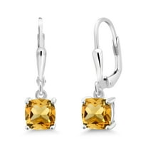 Gem Stone King 925 Sterling Silver Yellow Citrine Dangle Earrings for Women (1.86 Cttw, Gemstone November Birthstone, Cushion 6MM)
