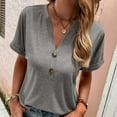 thumbnail image 2 of Women's Short SleeveCowl Draped Neck Elegant Tunic Vintage Solid Color T Shirt Casual Loose Comfy Tees Trendy Fashion Clothes Button up V Neck Shirts Summer Tops Gray L, 2 of 8