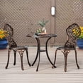 thumbnail image 2 of 3-piece Patio Bar Table Set, All-Weather Cast Aluminum Outdoor Bistro Set, Patio Chairs & Table for 2 High Backrest Design, Floral Pattern, 2 of 7