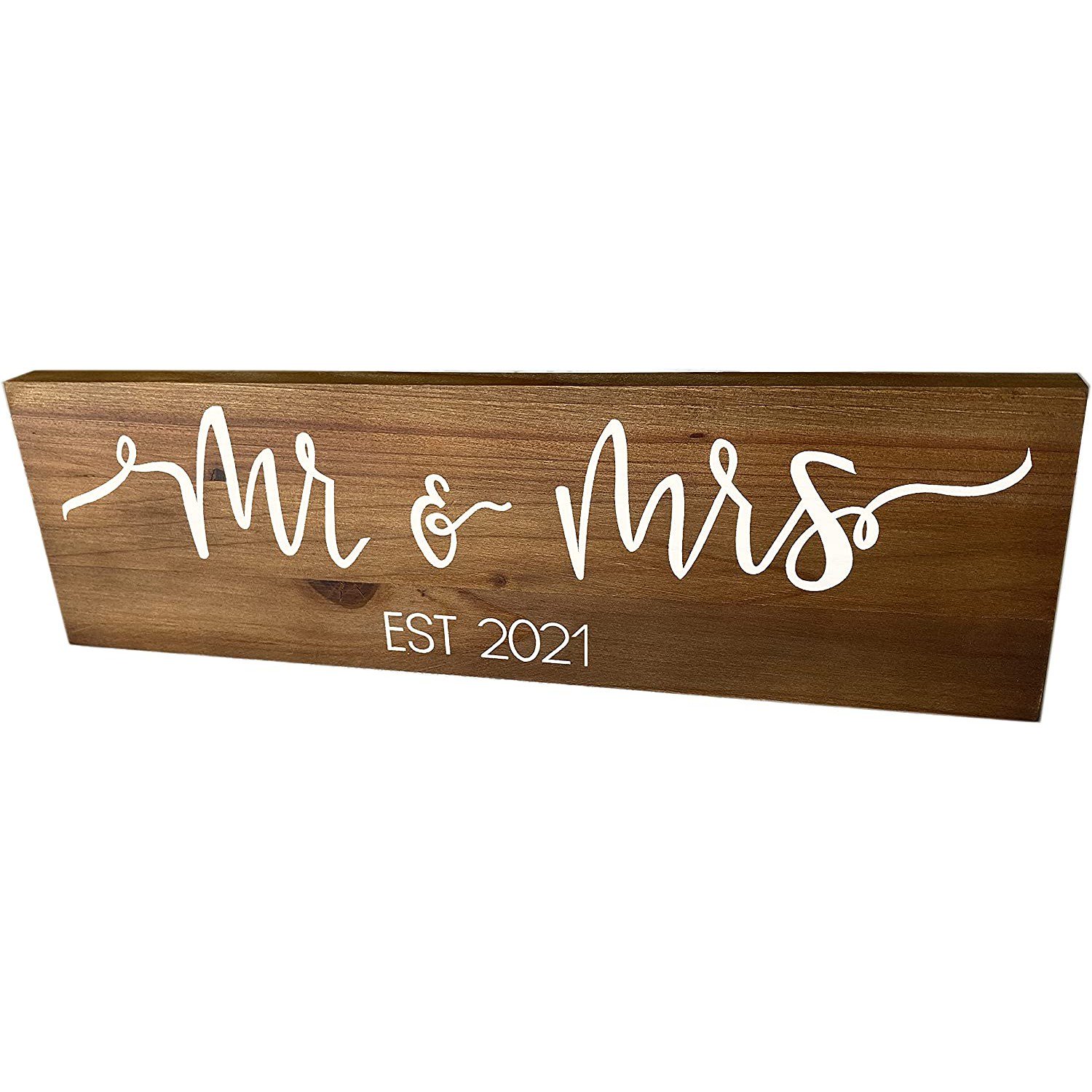 Mr & Mrs 2021 Large Wedding Hanging Sign Present Gift Decoration - Brown