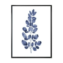 Designart 'Navy Blue Eucalyptus On White' Traditional Framed Canvas Wall Art Print