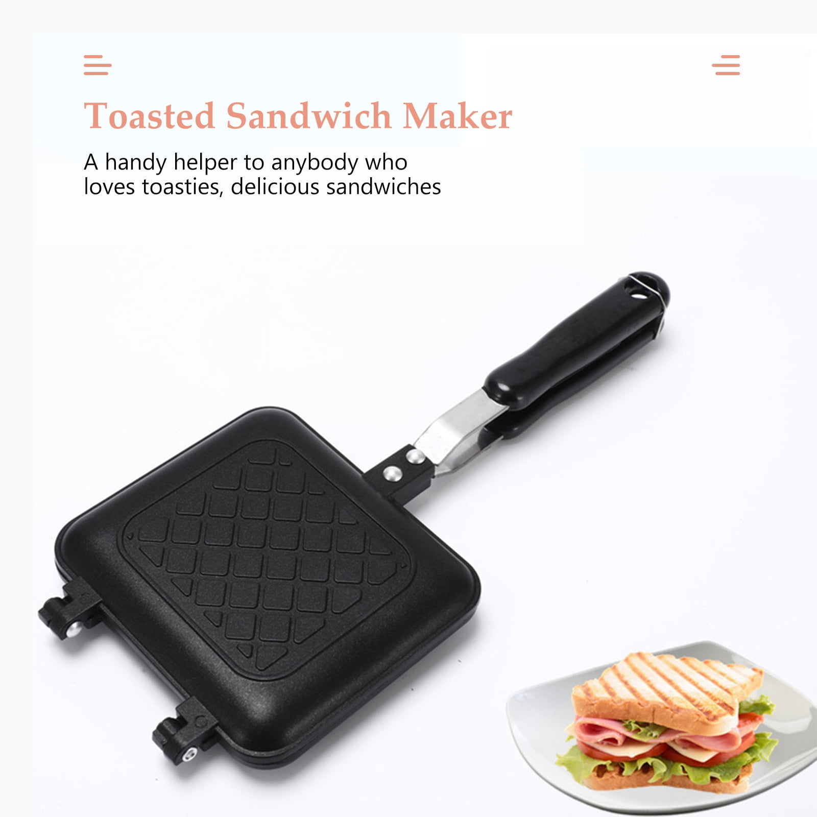 Pumtus Hot Sandwich Maker, Non-stick Grilled Panini Maker Pan with Handle,  Stovetop Camping Sandwich Toaster Aluminum Flip Pan for Toast, Waffle