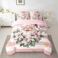 thumbnail image 3 of Manfei Funny Santa Claus Twin Bedding Sets 7-Piece for Kid, Kawaii Christmas Floral Bedding Comforter Set, Pink Stripes Abstract Reversible Sheet Sets, Luxury Bedroom Decor, 3 of 8