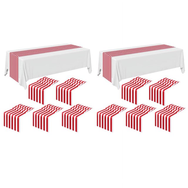12 Pieces Striped Table Runner Wedding Polyester Table Decor Red White Striped Design Tablecloth Decor 12 x 108 Inch