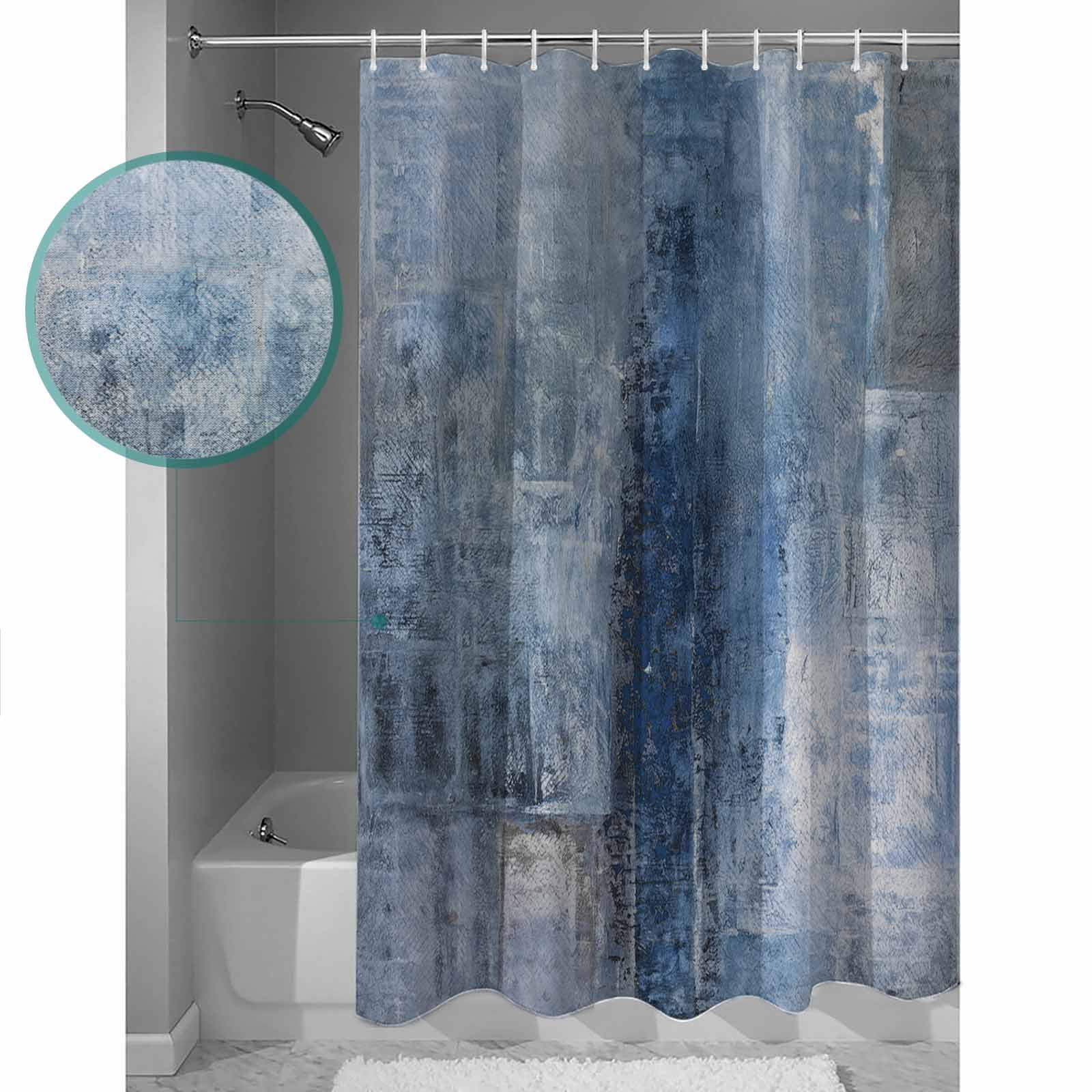 Blue Oil Painting Bathroom Curtain 78 Inch Shower Curtain with Hooks, Modern Abstract Graffiti Street Art Waterproof Polyester Bath Curtain Washable Bathtub Curtain 36''x 78''