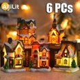 thumbnail image 2 of 1 ~ 6 piezas de adornos navideños con luz nocturna LED 2024, escultura luminosa de castillo con nieve para casa, decoración navideña para el hogar, Año Nuevo, Navidad, 2 of 5
