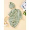 thumbnail image 4 of Sunloudy Baby Knit Jumpsuit Set, Long Sleeve Crew Neck Button Closure Solid Romper with Hat, 4 of 9