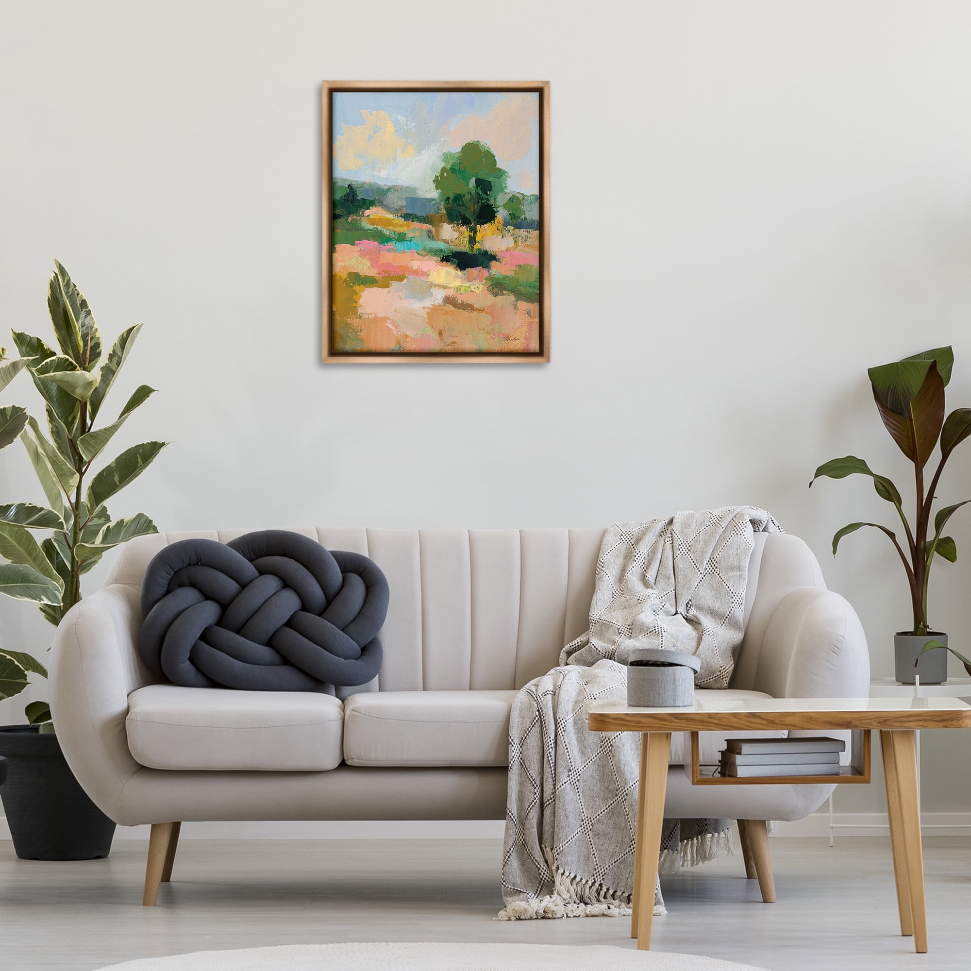 Stupell Industries Lone Tree Abstraction Landscape Painting Brown Floater Framed Art Print Wall Art, 25 x 31