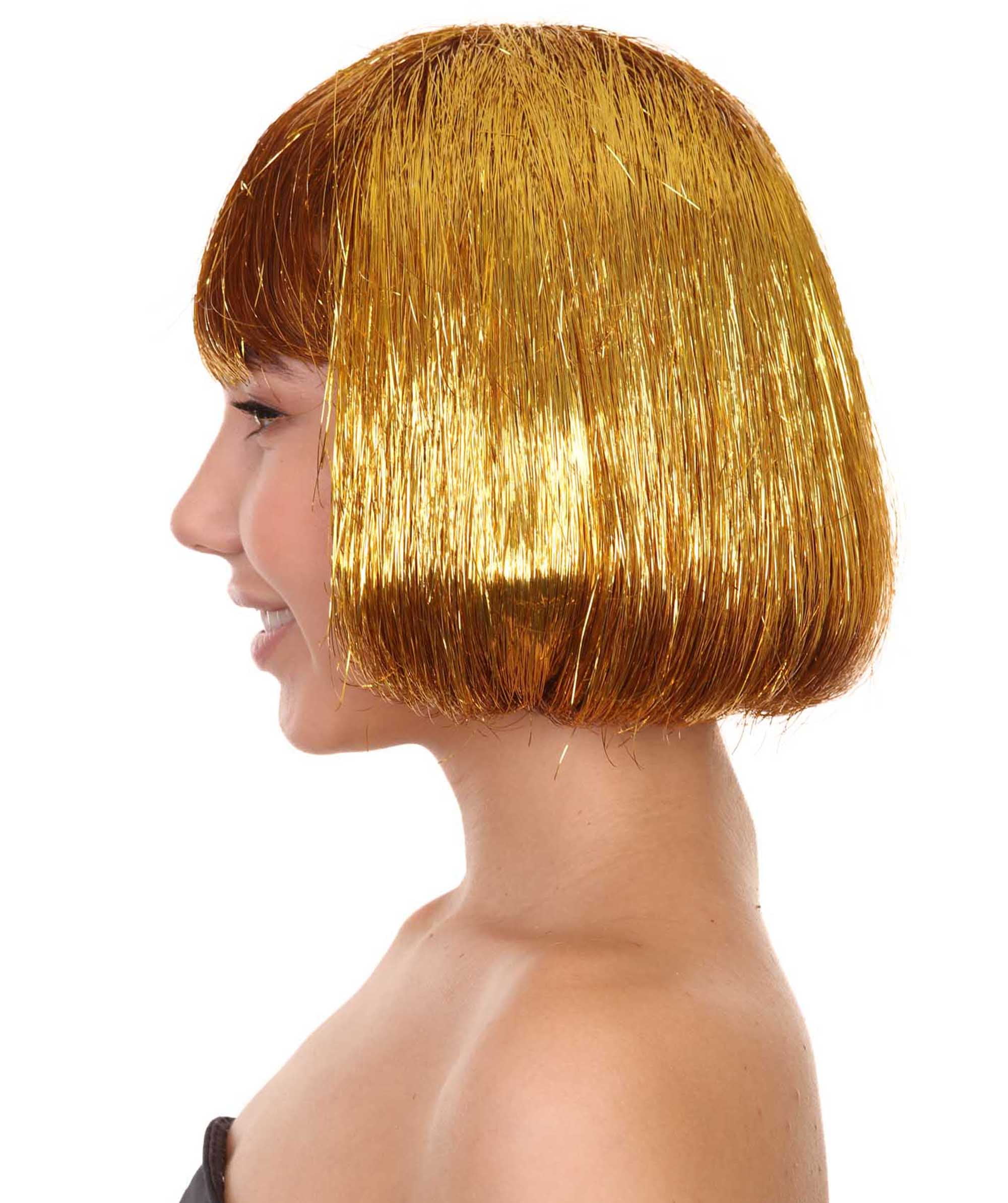 HPO Adult Women's Blue Tinsel Bob Wig - Breathable Capless Costume for Festival & Party