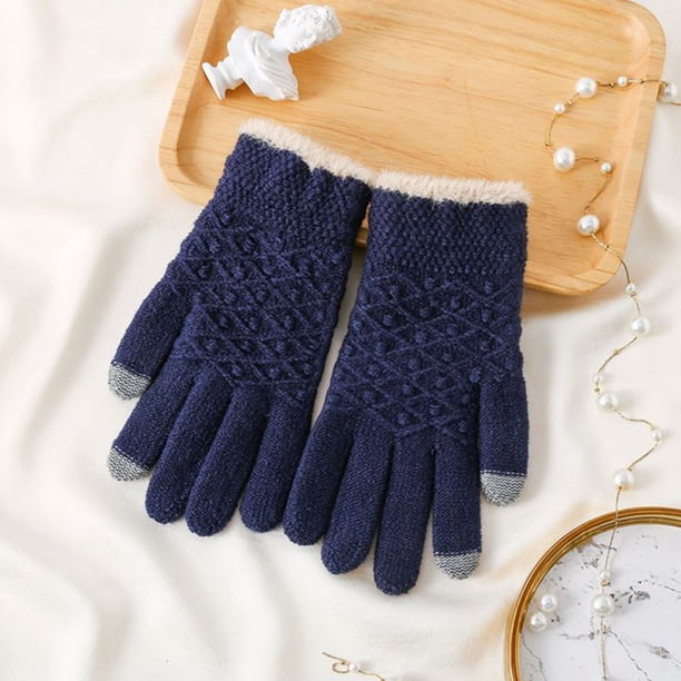 Guantes de invierno para mujer, de color liso, cálidos, con pantalla táctil, de punto, medianos y largos, de acrílico