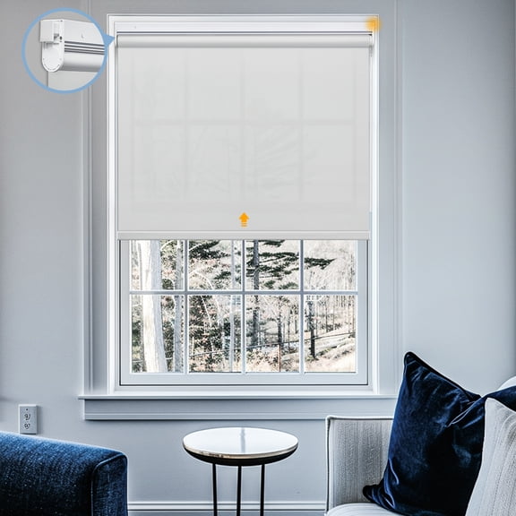 Keego No Drill Motorized Blinds, Smart Blinds for Windows Work with Voice Assistant, Custom Automatic Blinds with Pull-Rod Trigger Motorized Roller Shades - White (Filtering), 46"W x 48"H