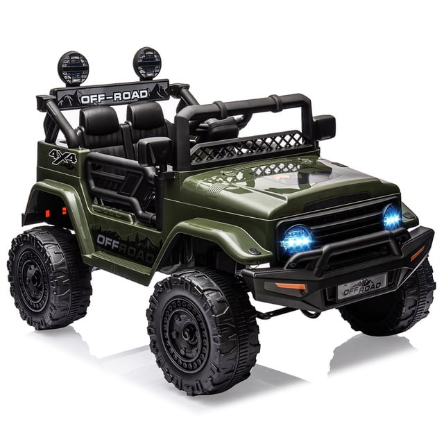 12V Kids Electric Ride On Truck with Remote Control, 3 Speed Spring Suspension LED Lights Music, 4 Wheel Battery Powered Car for Toddlers Ages 3-8, Pink/White/Black/Army Green/Red/Khaki