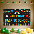 thumbnail image 3 of Colorful Back to School Welcome Banner with Rainbow Clouds Apple Clock Decorations Backdrop for Classroom Decor School Party Supplies Photography Props Kids Events, 3 of 8