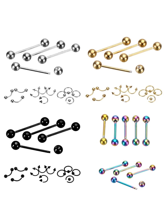 9Pcs Mixed Style Lip Nipple Tongue Bar Barbell Ring Labret Body Piercing Jewelry