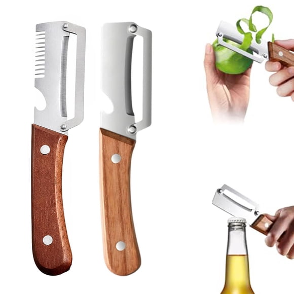 Multi-Functional Vegetable Peeler for Kitchen, Multi Functional Peelers with Wooden Handle and Bottle, Ultra-Sharp Stainless Steel Blade & Ergonomic Wood Handle for Fruit Veggie Pumpkin