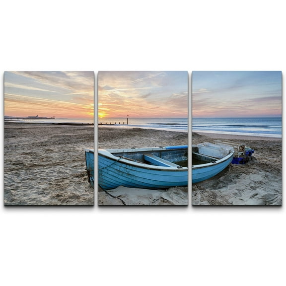 wall26 Canvas Print Wall Art Set Fishing Boat on Beach Sand at Sunset Nature Wilderness Photography Realism Rustic Scenic Colorful Multicolor Ultra for Living Room, Bedroom, Office - 16"x24&quot