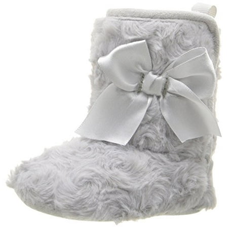 Gerber Girls' Rosette Faux Fur Satin Bow Boot, Gray, 4 M US Toddler