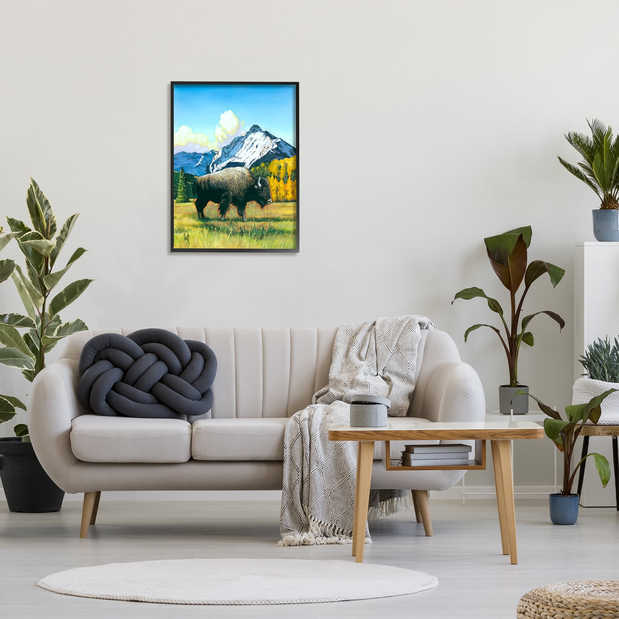 Stupell Industries Bison Rural Mountain Painting Animals & Insects Painting Black Framed Art Print Wall Art, 24 x 30