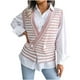 thumbnail image 2 of ICHUANYI Liquidación Mujer Moda Casual Suelto Raya Empalme Suéter Con Cuello En V Suéter Chaleco ICHUANYI WER202308244864, 2 of 5