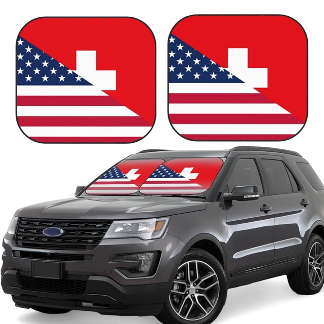 Fotbe USA Switzerland Juego de 2 Piezas de Parasoles para Parabrisas | Bloqueador Solar para Auto | Accesorios Plegables para Protección Solar Interior-Small