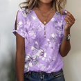 thumbnail image 1 of Fiudx Tops para Mujer Jersey de Moda Informal para Mujer, Top Estampado de Manga Corta con Cuello En V, 1 of 3