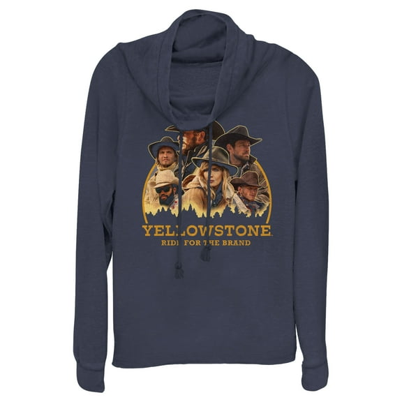 Junior's Yellowstone Ride for the Brand Characters  Cowl Neck Sweatshirt Navy Blue 3X Large