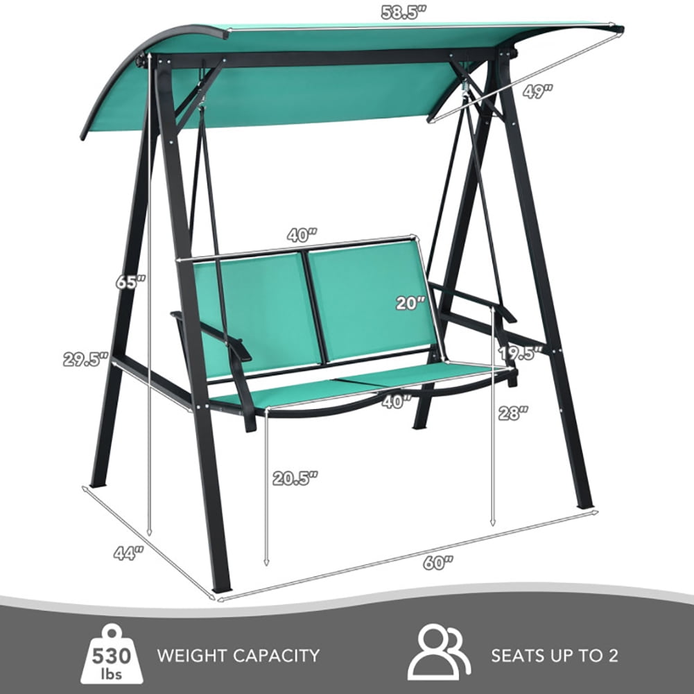 Aimee Lii 2 Person Patio Swing with Weather Resistant Glider and Adjustable Canopy, Outdoor Swing Chair, Green