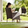 thumbnail image 3 of Lacoo 3 Pieces Outdoor Patio Furniture Gray PE Rattan Wicker Table and Chairs Sets Bar Set with Cushioned Tempered Glass , Brown / Red, 3 of 7