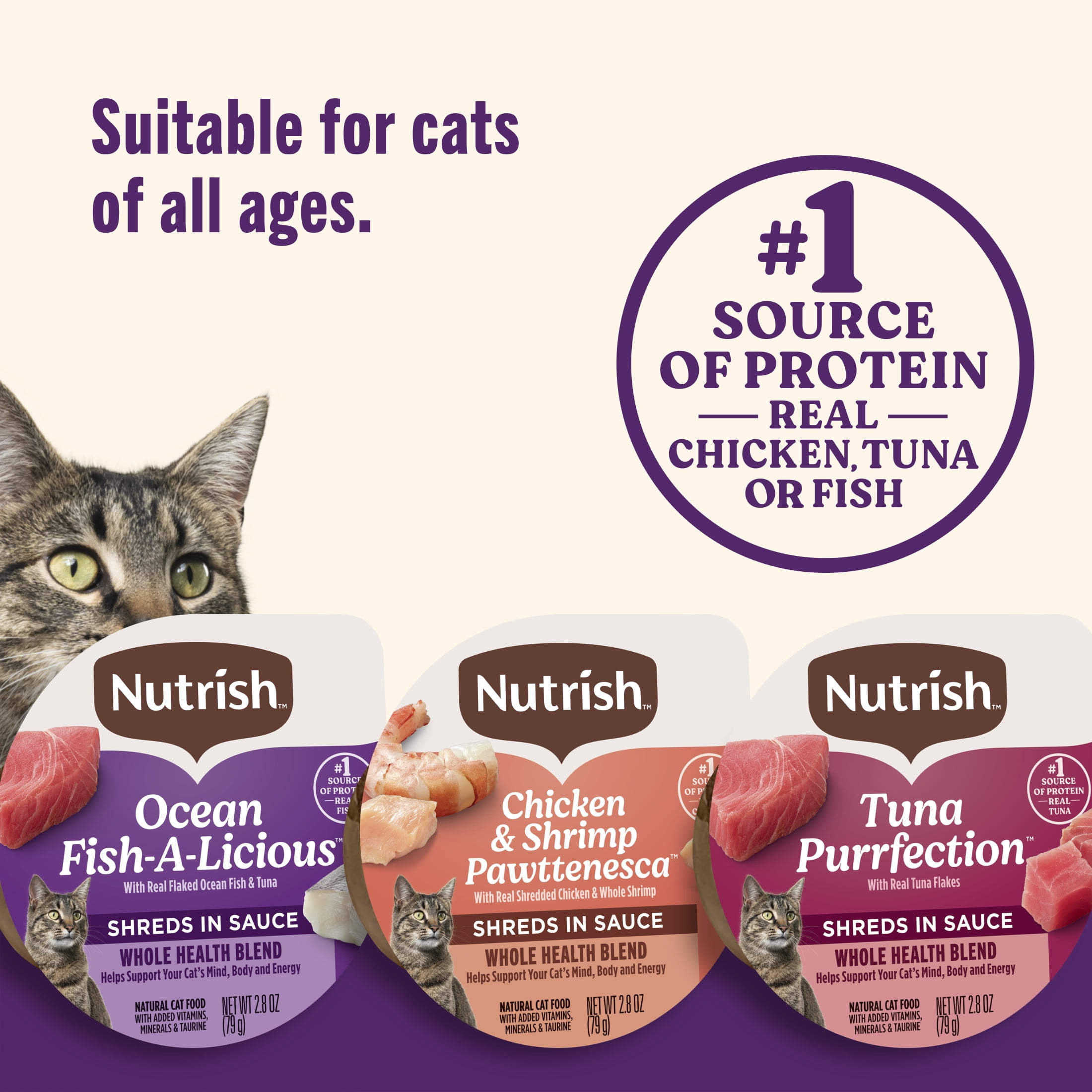 Nutrish Grain Free Ocean Lover's Whole Health Blend Variety Pack Wet Cat Food, 2.8 oz. Cup, 12 Count (Rachael Ray)