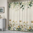 thumbnail image 5 of Eucalyptus Leaf Chamomile Shower Curtain, Vintage White Floral Rustic Green Plant Linen Texture Waterproof Shower Curtain Set with 12 Hooks Lightweight Bath Curtains Fabric Bath Decor 72x84 Inches, 5 of 9