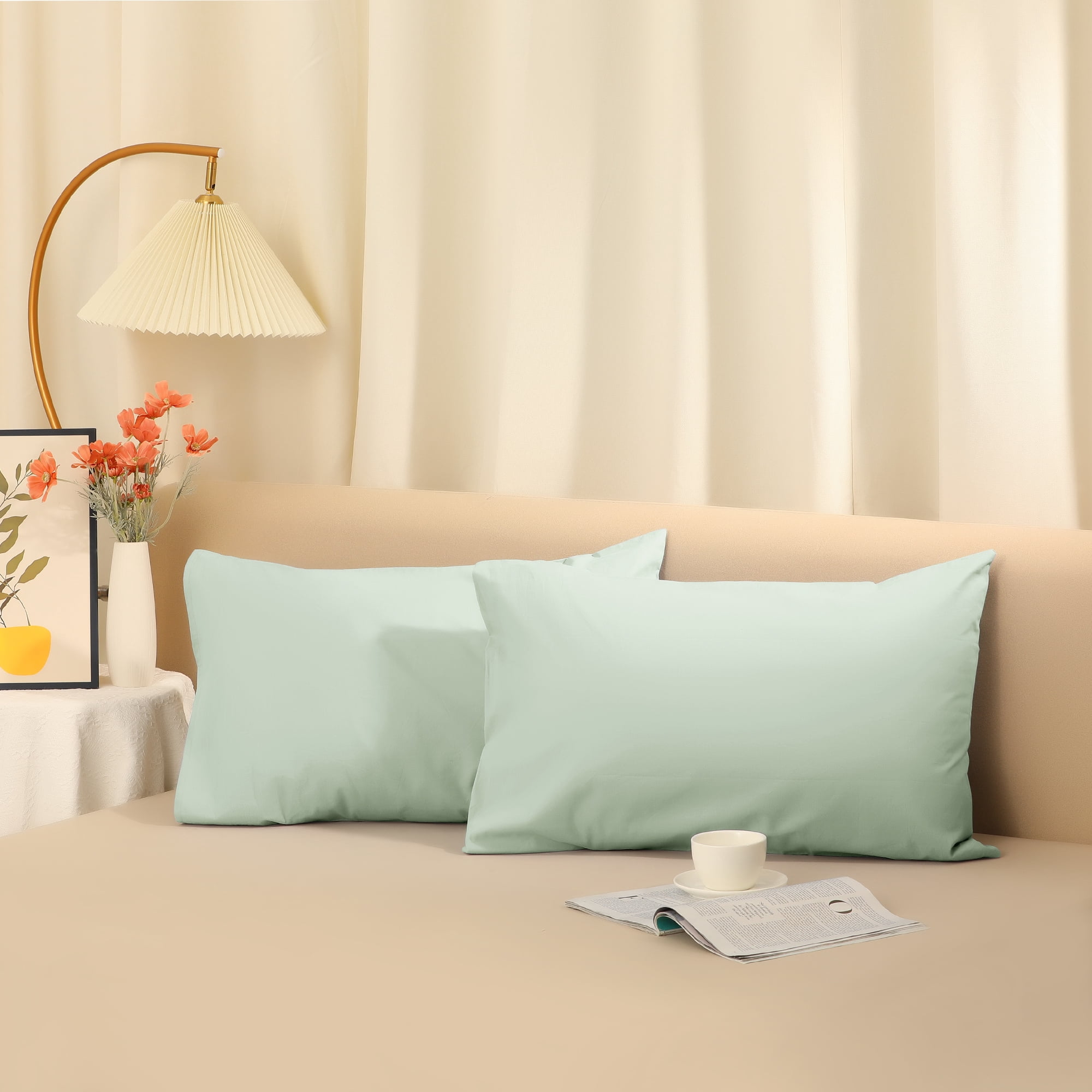 Unique Bargains Envelope Closure Cotton Durable Easy Care Pillowcases (2 Count) Green Queen