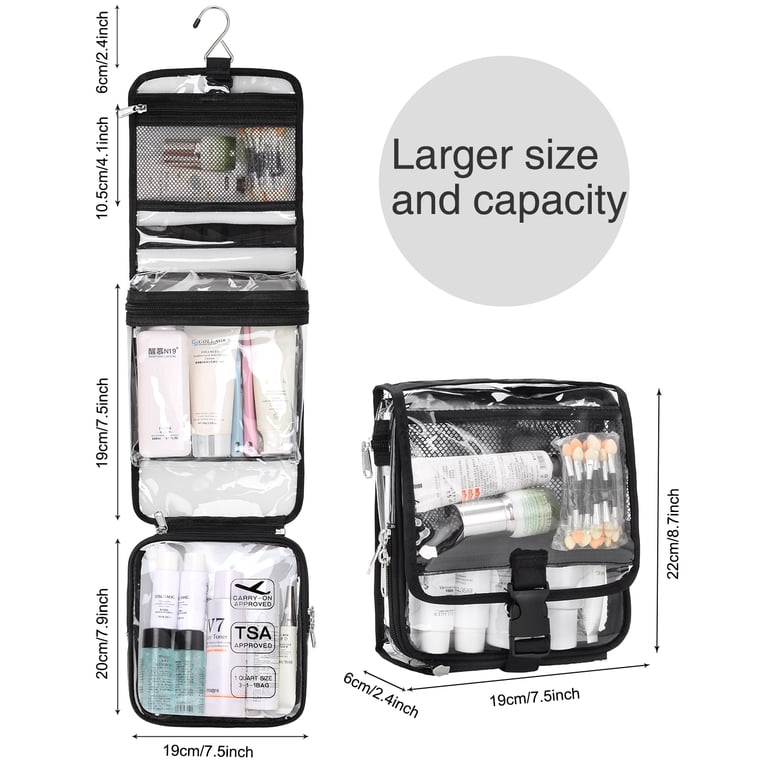 clear hanging travel toiletry bag Hanging Toiletry Bag Clear Toiletry Bag for Women and Men 2 in 1 Removable  TSA Liquids Travel Bag Waterproof Carry On Airline 3-1-1 Compliant Bag  Quart Sized Luggage Pouch (Clear)
