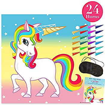 Pin the Horn on the Unicorn Party Games Kids Birthday Party Favors Decorations 