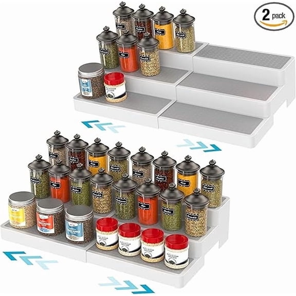 YAN & HIN Pack of 2, 3-Tier Spice Racks, Expandable and Non-Skid, Ideal as Medicine Cabinet Organizers, Kitchen Shelf Pantry Organizer, and Seasoning Organizer, Canned Food Organizer