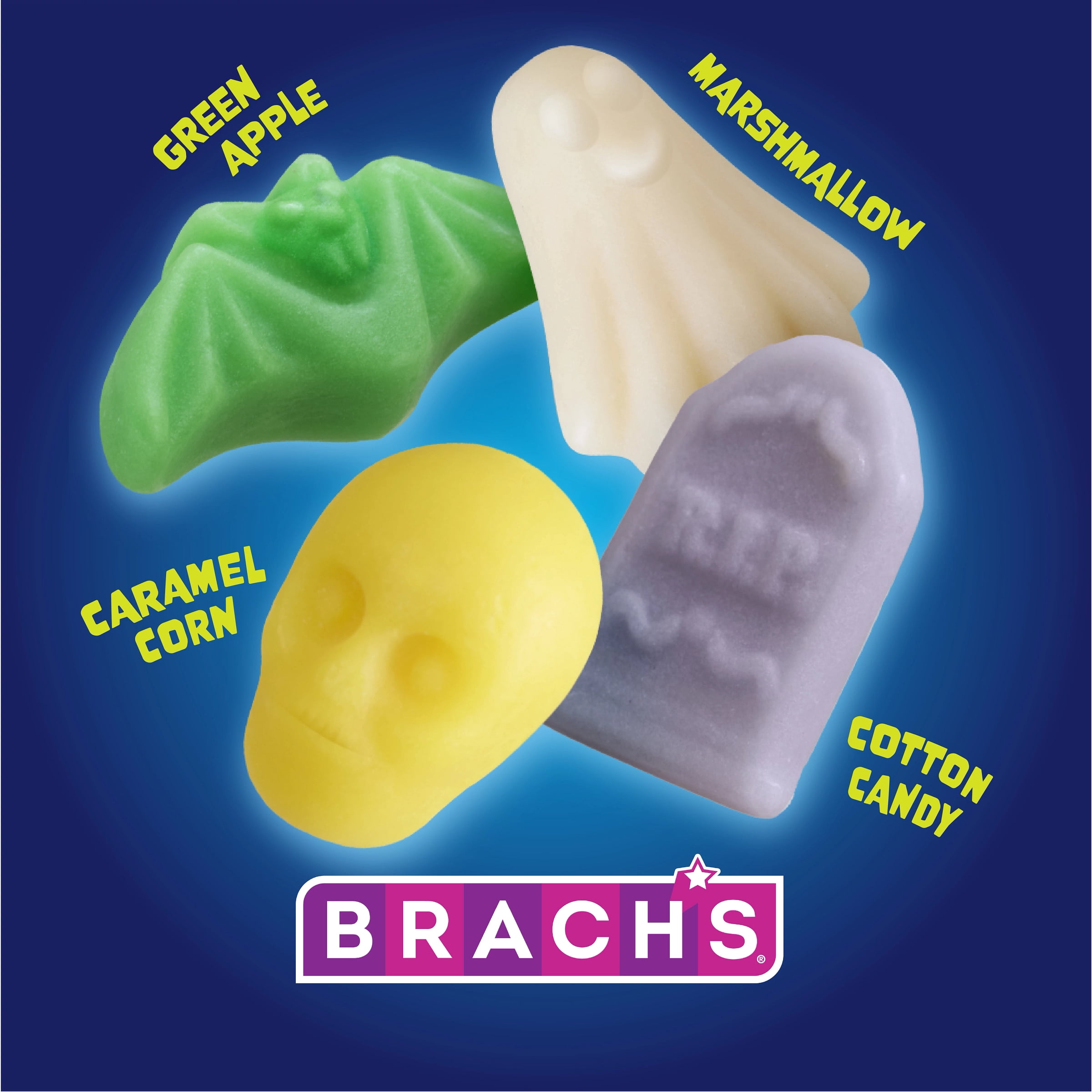 Brach's Mellowcreme Spooky Graveyard Halloween Candy, 4 Flavors and 4 Shapes, 8 oz Bag