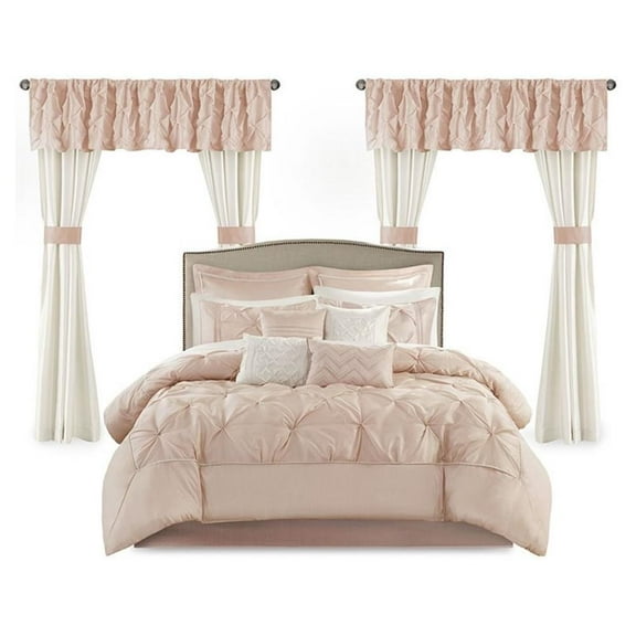 Pemberly Row 24-Piece Polyester Tufted Comforter Set in Pink