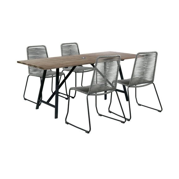 Armen Living Koala Shasta 5-Piece Wood Outdoor Dining Set in Gray/Natural