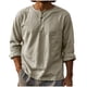 thumbnail image 3 of Ceisia Men's Cotton-Linen Henley Neck T-Shirt | Relaxed Long-Sleeve Solid Casual Top Gift, 3 of 5