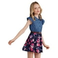 thumbnail image 4 of Zaldita Girls Summer Flying Sleeve Dress Kids Sleeveless Denim Top Floral Print Tutu Princess Sundress Casual Wear A Navy Blue 2, 4 of 7