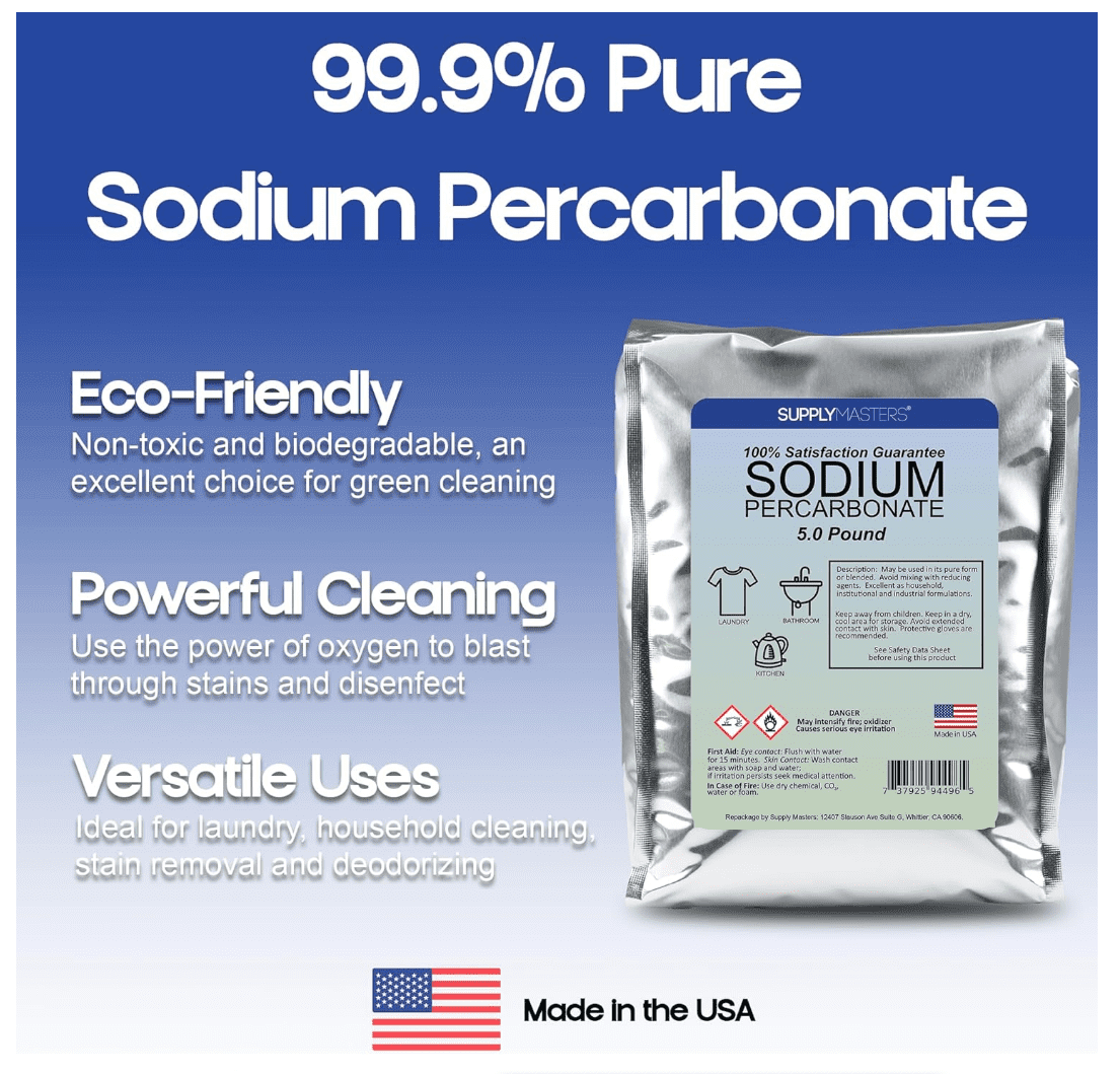 BC Sodium Percarbonate Powder 5 lbs Pack - Oxygen Source & Bleach Alternative - Clothes Brightener, Laundry Detergent & Stain Remover