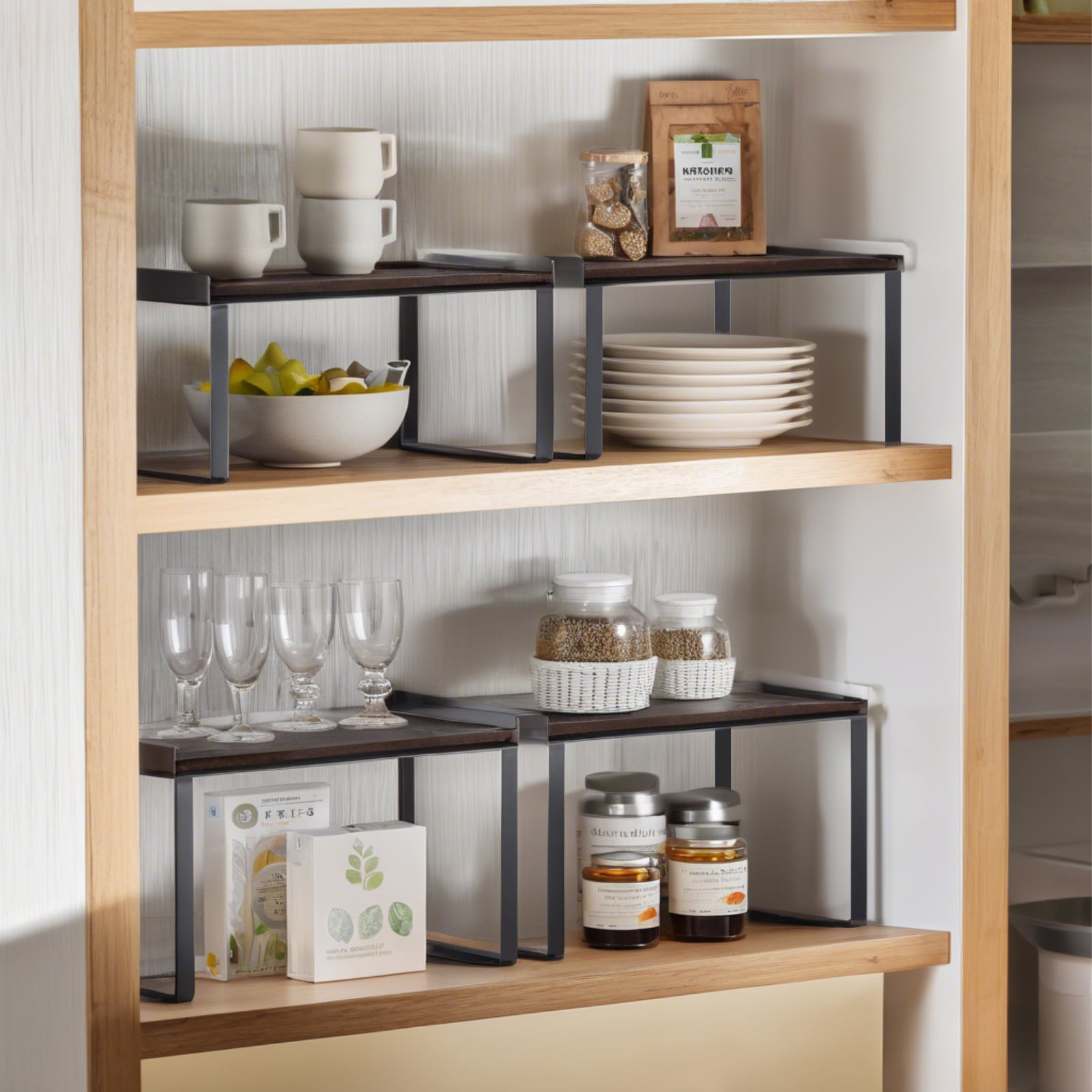 YOYTOO Kitchen Counter Organizer, 2 Pack Wooden Stackable Kitchen Countertop Cabinet Storage Shelves Spice Rack for Pantry