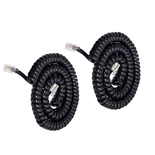 Telephone Phone Handset Cable Cord,Uvital Coiled Length 1.56 to 13 Feet Uncoiled Landline Phone Handset Cable Cord RJ9/RJ10/RJ22 4P4C Black,2 PCS 