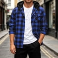 thumbnail image 2 of QATAINLAV Mens Plaid Hooded Shirt Jacket Outdoor Long Sleeve Button Down Shacket with Pockets Blue XXL, 2 of 10