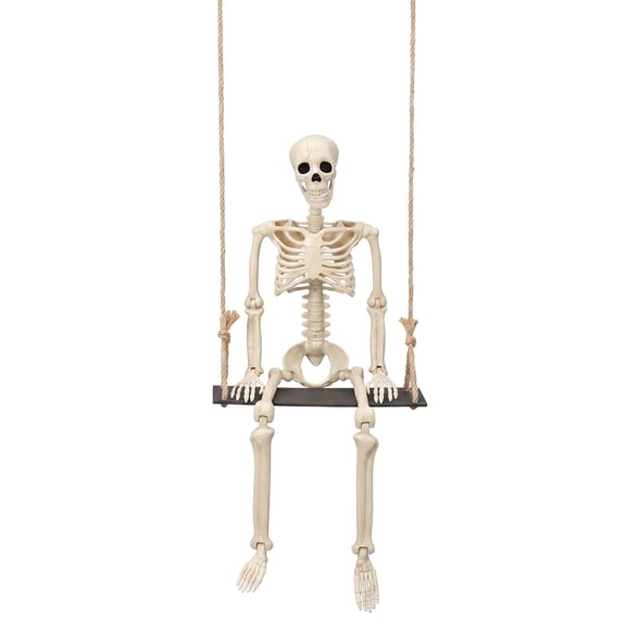 Halloween Swinging Swing Skeleton,Outdoor Ghost Decor,35.4" Hanging Skeleton with 13.8" Wooden Seat for Yard,Porch,Tree,Spooky Halloween Decorations