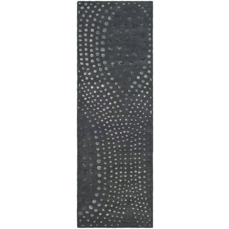 SAFAVIEH Soho Andrew Polka Dots Wool Runner Rug, Dark Grey, 2'6" x 16'
