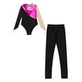thumbnail image 4 of iEFiEL Kids Girls Dance Set Long Sleeve Rhinestones Patchwork Leotard with Leggings Ice Skating Gymnastics Suit Hot Pink 10, 4 of 5